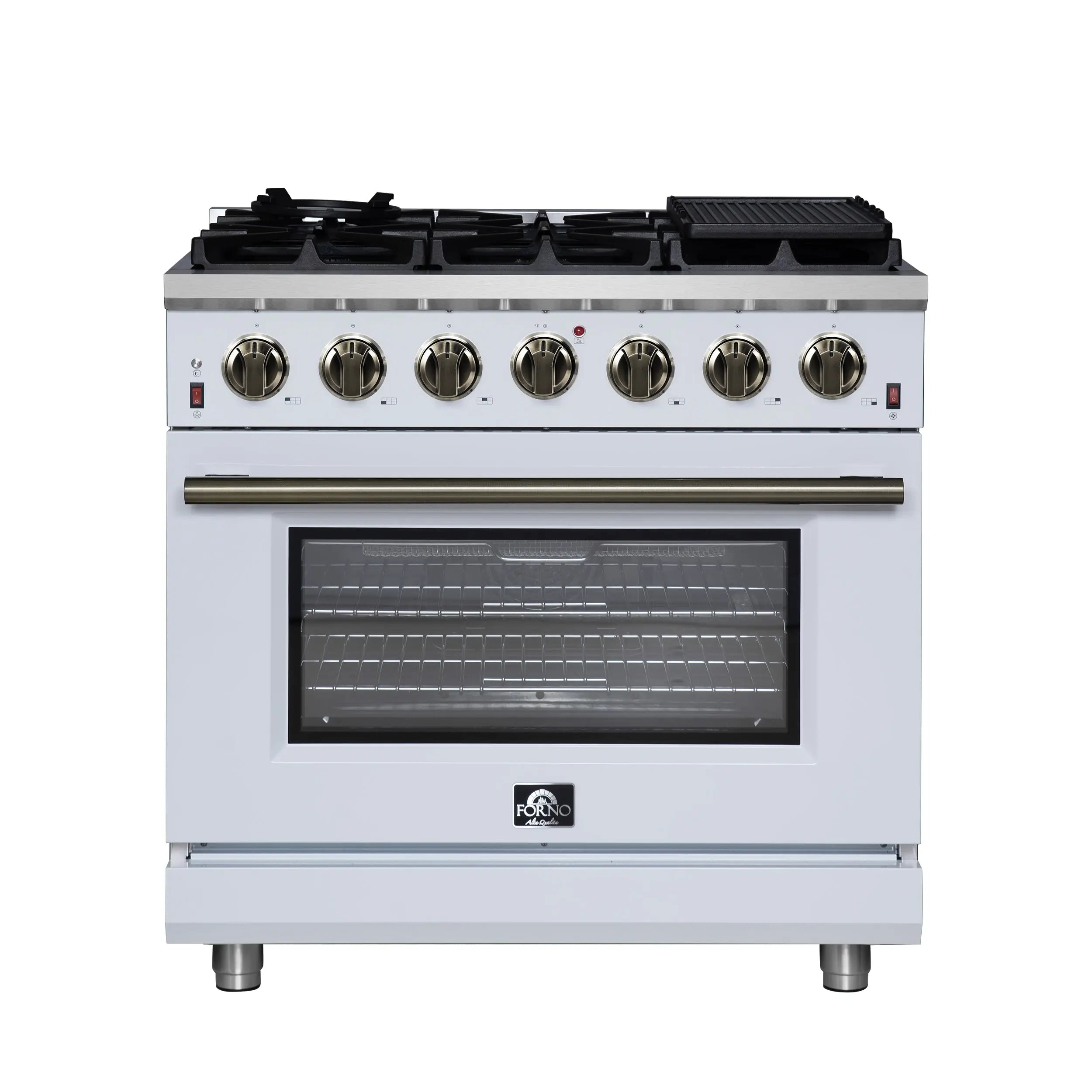Forno Massimo 36-Inch White Freestanding Gas Range, 6 Sealed Burners, Convection Oven, Energy Efficient FORNO
