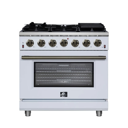Forno Massimo 36-Inch White Freestanding Gas Range, 6 Sealed Burners, Convection Oven, Energy Efficient FORNO