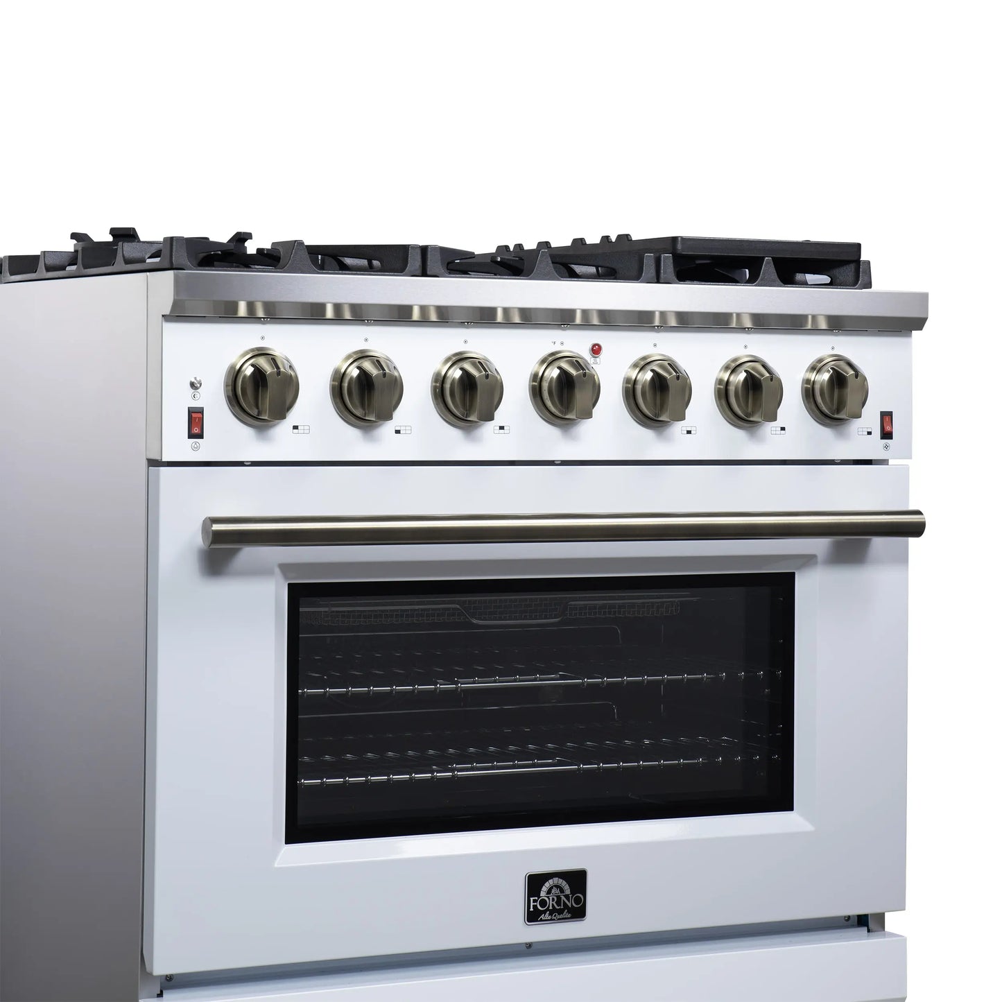 Forno Massimo 36-Inch White Freestanding Gas Range, 6 Sealed Burners, Convection Oven, Energy Efficient FORNO