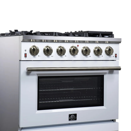 Forno Massimo 36-Inch White Freestanding Gas Range, 6 Sealed Burners, Convection Oven, Energy Efficient FORNO