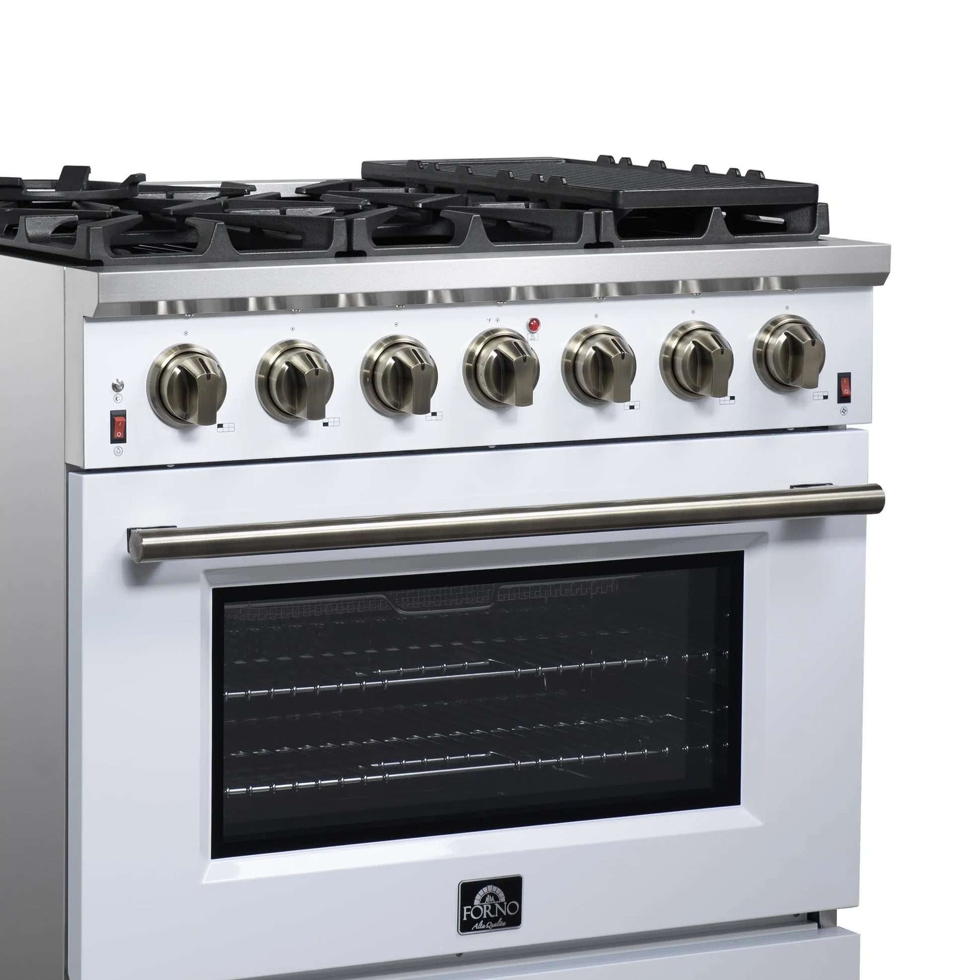 Forno Massimo 36-Inch White Freestanding Gas Range, 6 Sealed Burners, Convection Oven, Energy Efficient FORNO