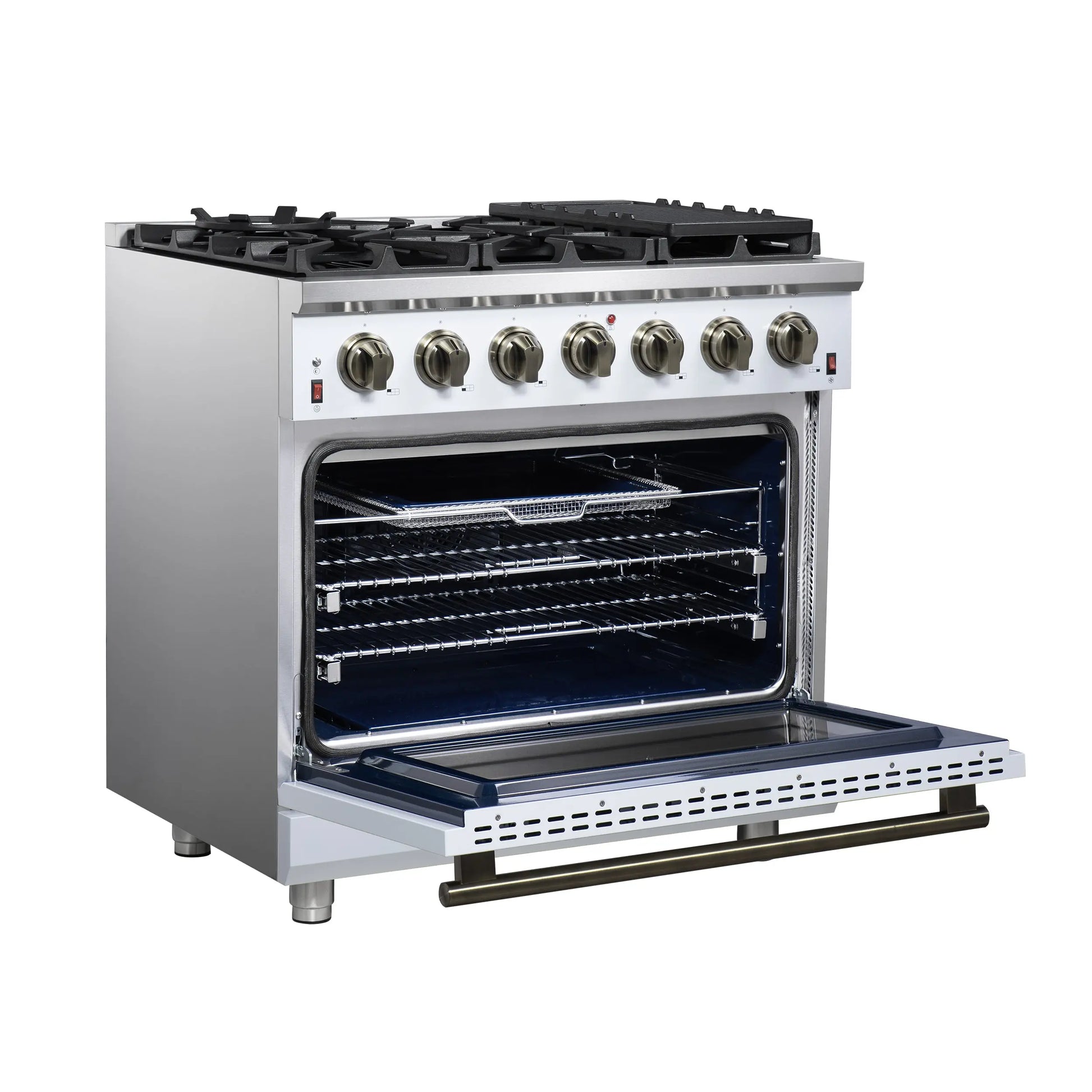 Forno Massimo 36-Inch White Freestanding Gas Range, 6 Sealed Burners, Convection Oven, Energy Efficient FORNO