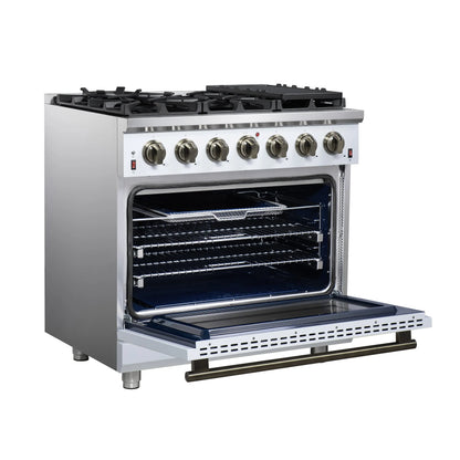 Forno Massimo 36-Inch White Freestanding Gas Range, 6 Sealed Burners, Convection Oven, Energy Efficient FORNO