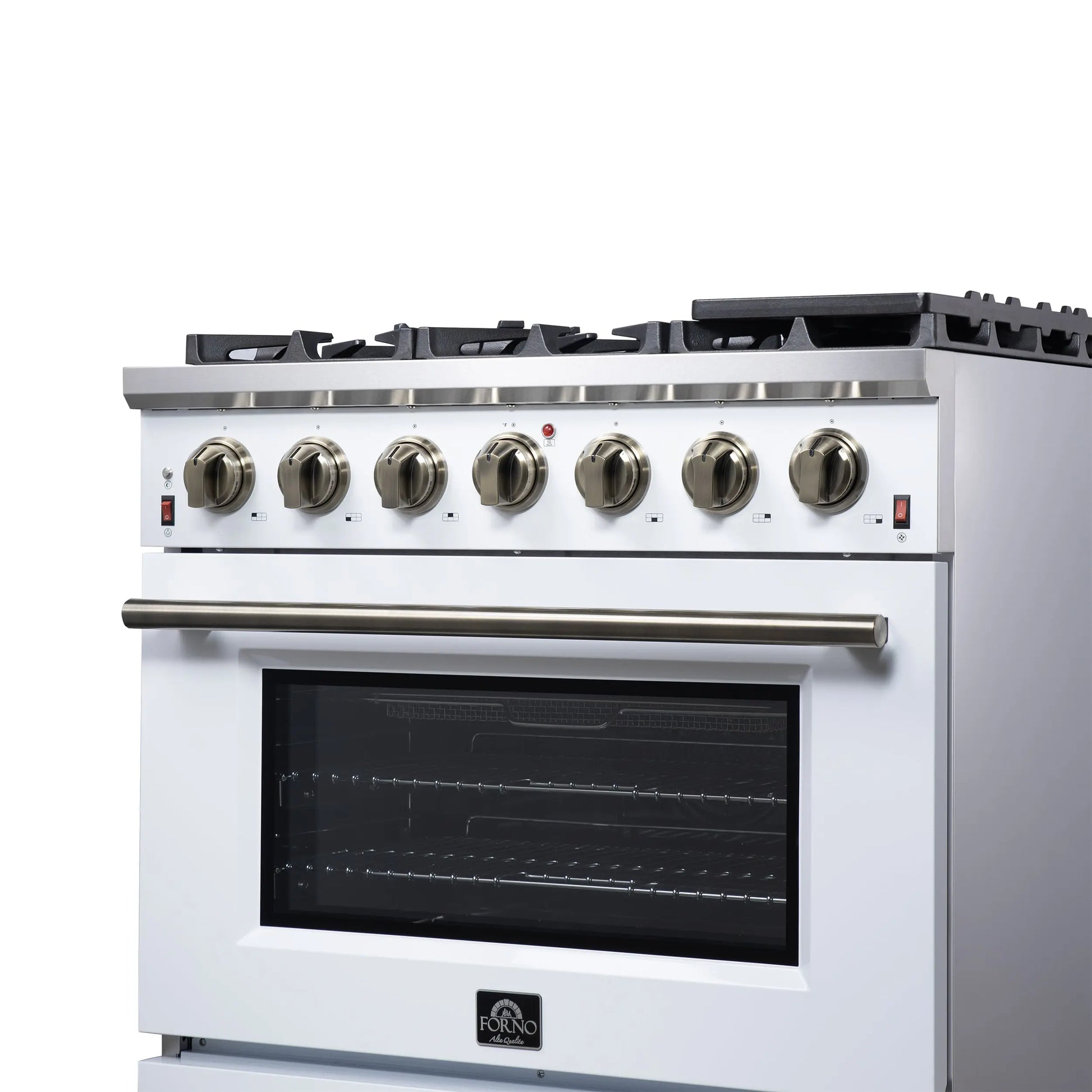 Forno Massimo 36-Inch White Freestanding Gas Range, 6 Sealed Burners, Convection Oven, Energy Efficient FORNO