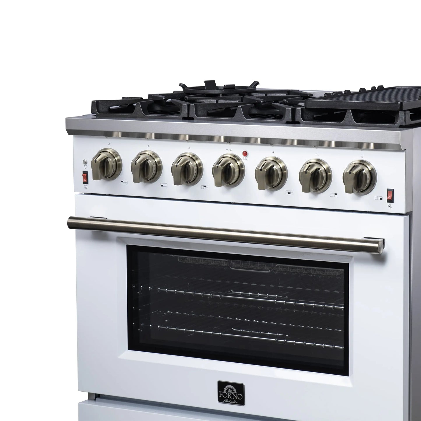 Forno Massimo 36-Inch White Freestanding Gas Range, 6 Sealed Burners, Convection Oven, Energy Efficient FORNO
