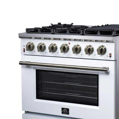 Forno Massimo 36-Inch White Freestanding Gas Range, 6 Sealed Burners, Convection Oven, Energy Efficient FORNO