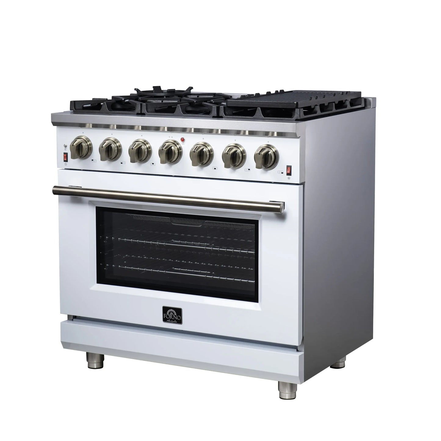 Forno Massimo 36-Inch White Freestanding Gas Range, 6 Sealed Burners, Convection Oven, Energy Efficient FORNO