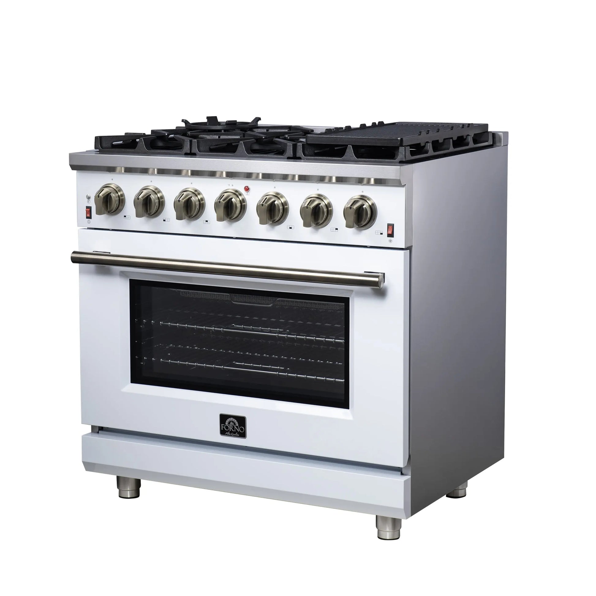 Forno Massimo 36-Inch White Freestanding Gas Range, 6 Sealed Burners, Convection Oven, Energy Efficient FORNO