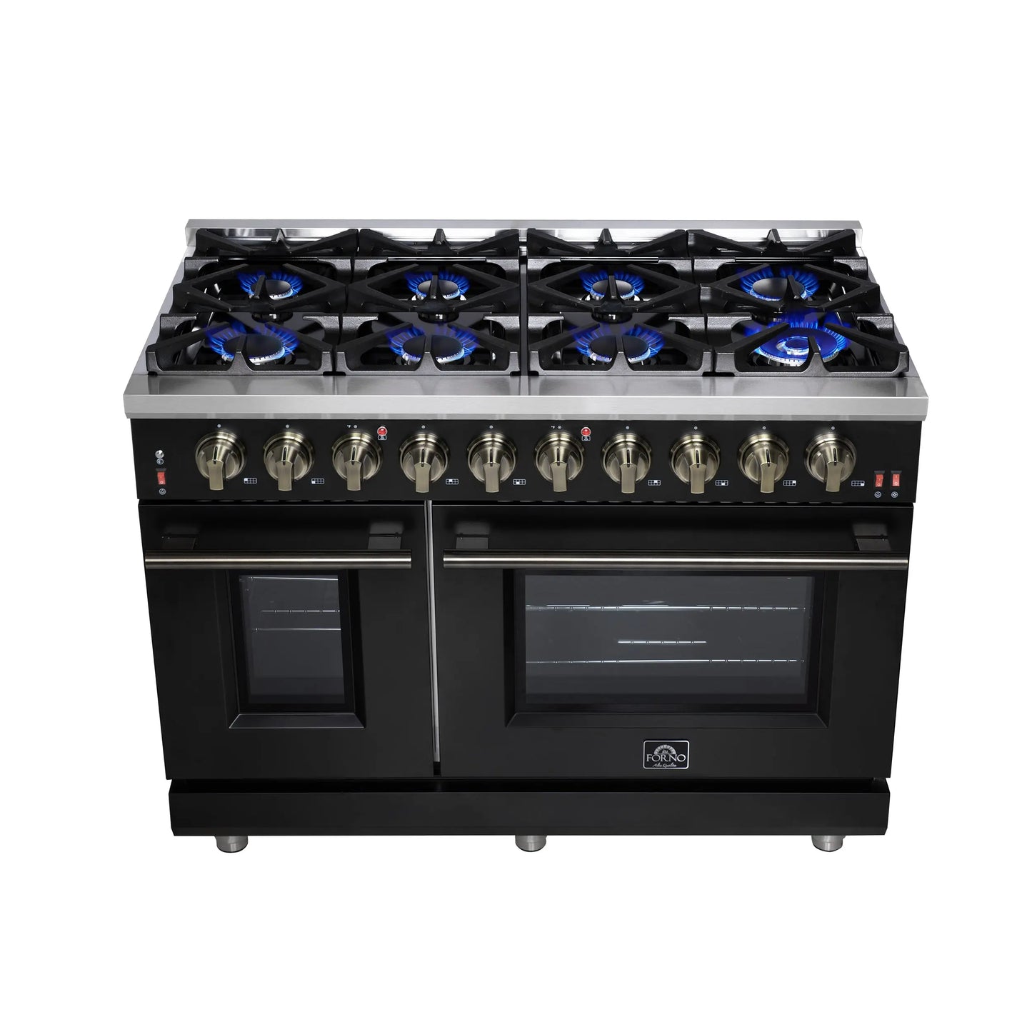 Forno Massimo 48-Inch Black Freestanding Gas Range, 8 Burners, True Convection Oven FORNO
