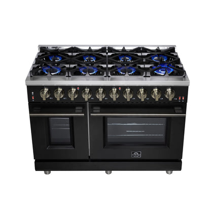 Forno Massimo 48-Inch Black Freestanding Gas Range, 8 Burners, True Convection Oven FORNO
