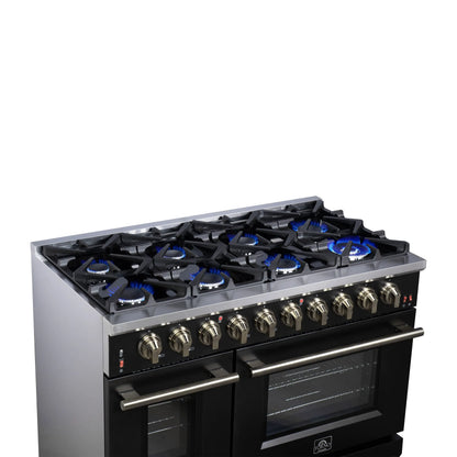 Forno Massimo 48-Inch Black Freestanding Gas Range, 8 Burners, True Convection Oven FORNO