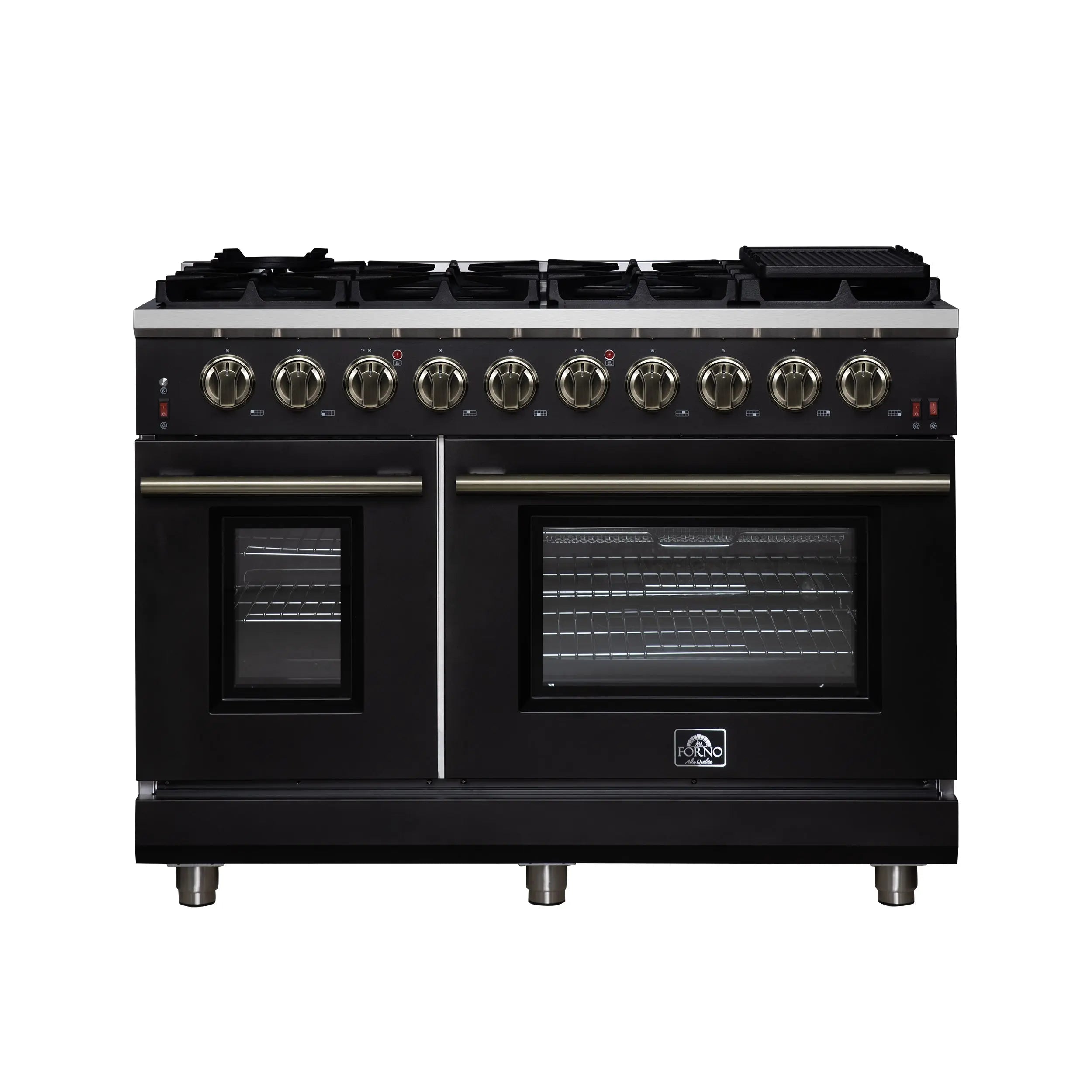 Forno Massimo 48-Inch Black Freestanding Gas Range, 8 Burners, True Convection Oven FORNO
