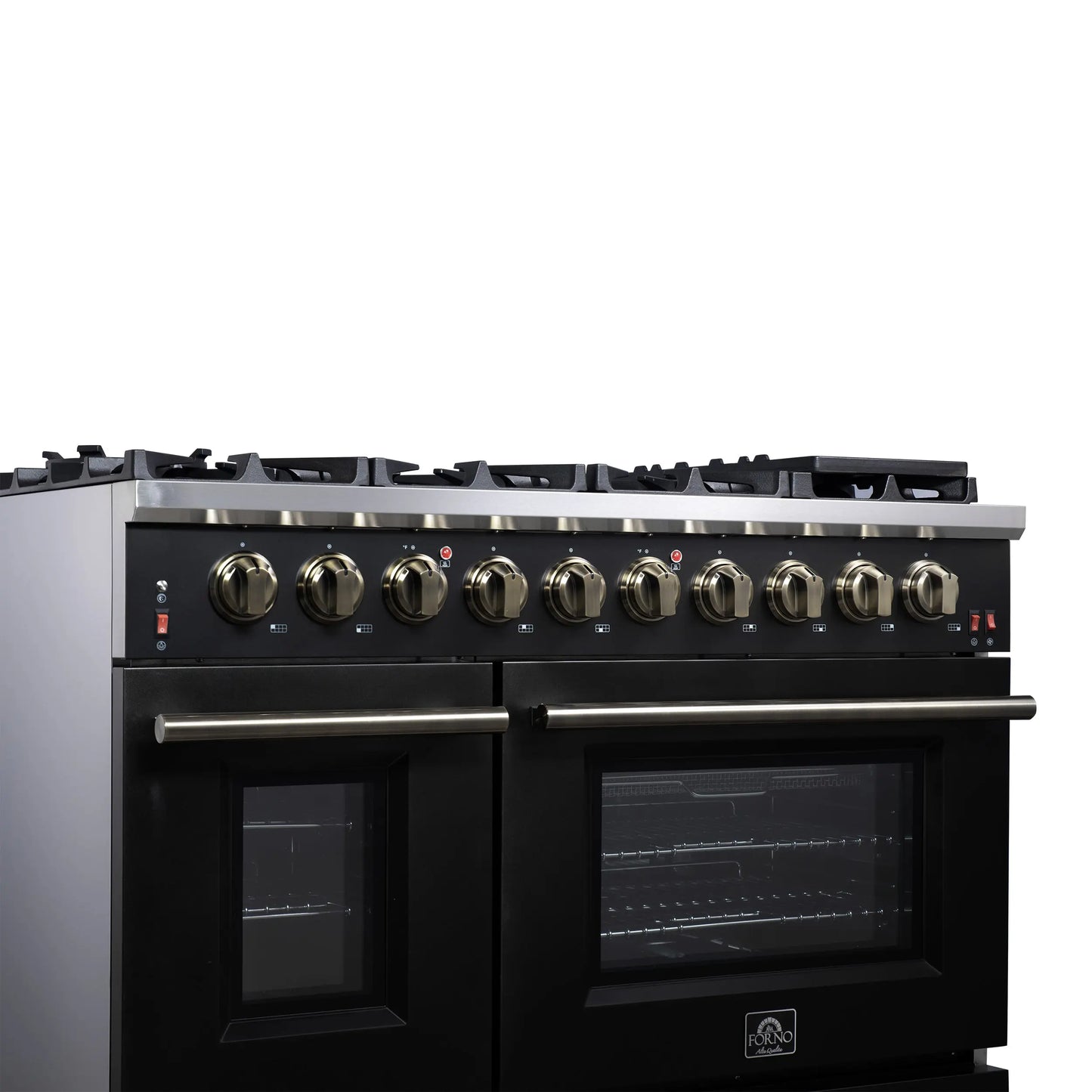 Forno Massimo 48-Inch Black Freestanding Gas Range, 8 Burners, True Convection Oven FORNO