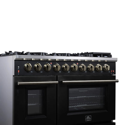 Forno Massimo 48-Inch Black Freestanding Gas Range, 8 Burners, True Convection Oven FORNO