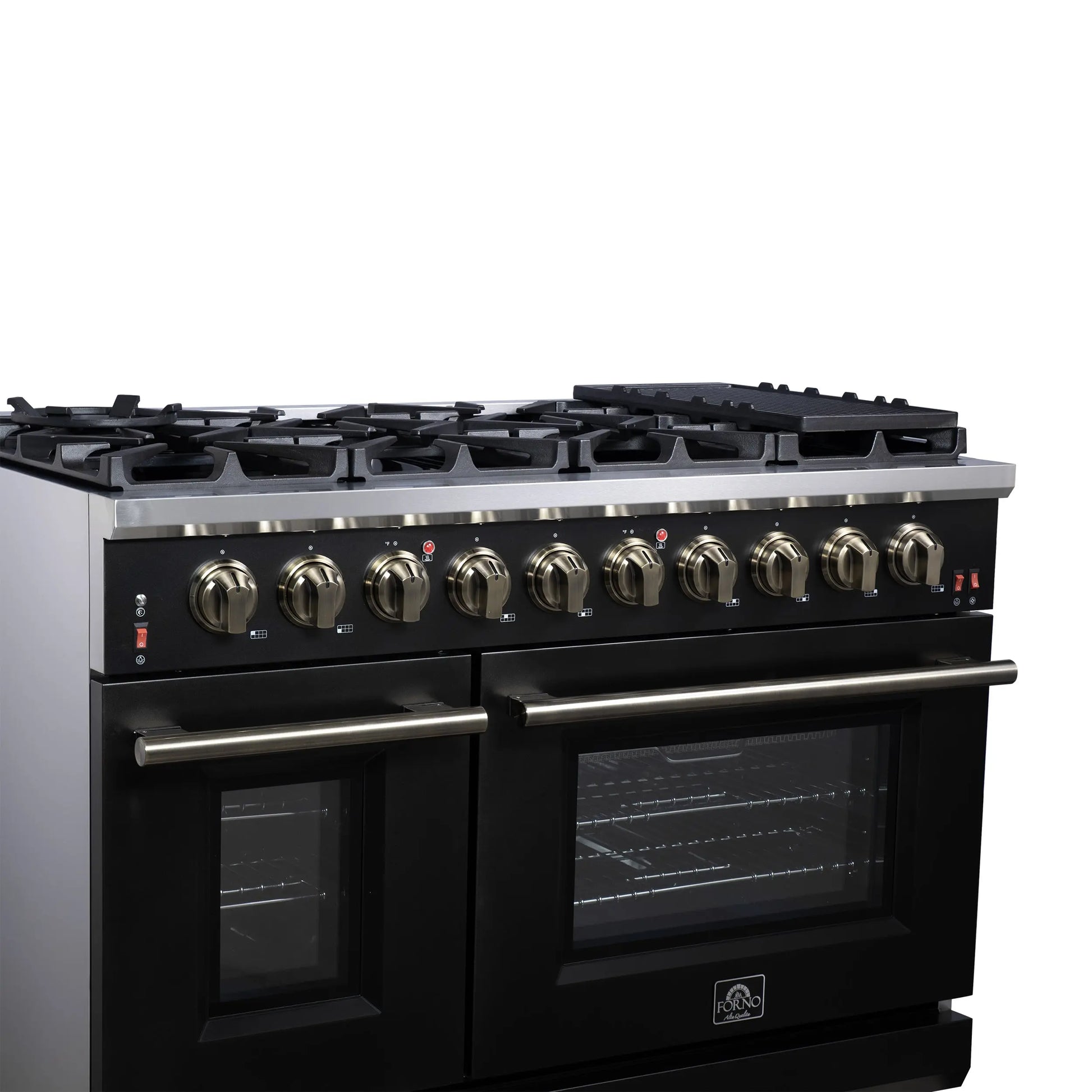 Forno Massimo 48-Inch Black Freestanding Gas Range, 8 Burners, True Convection Oven FORNO