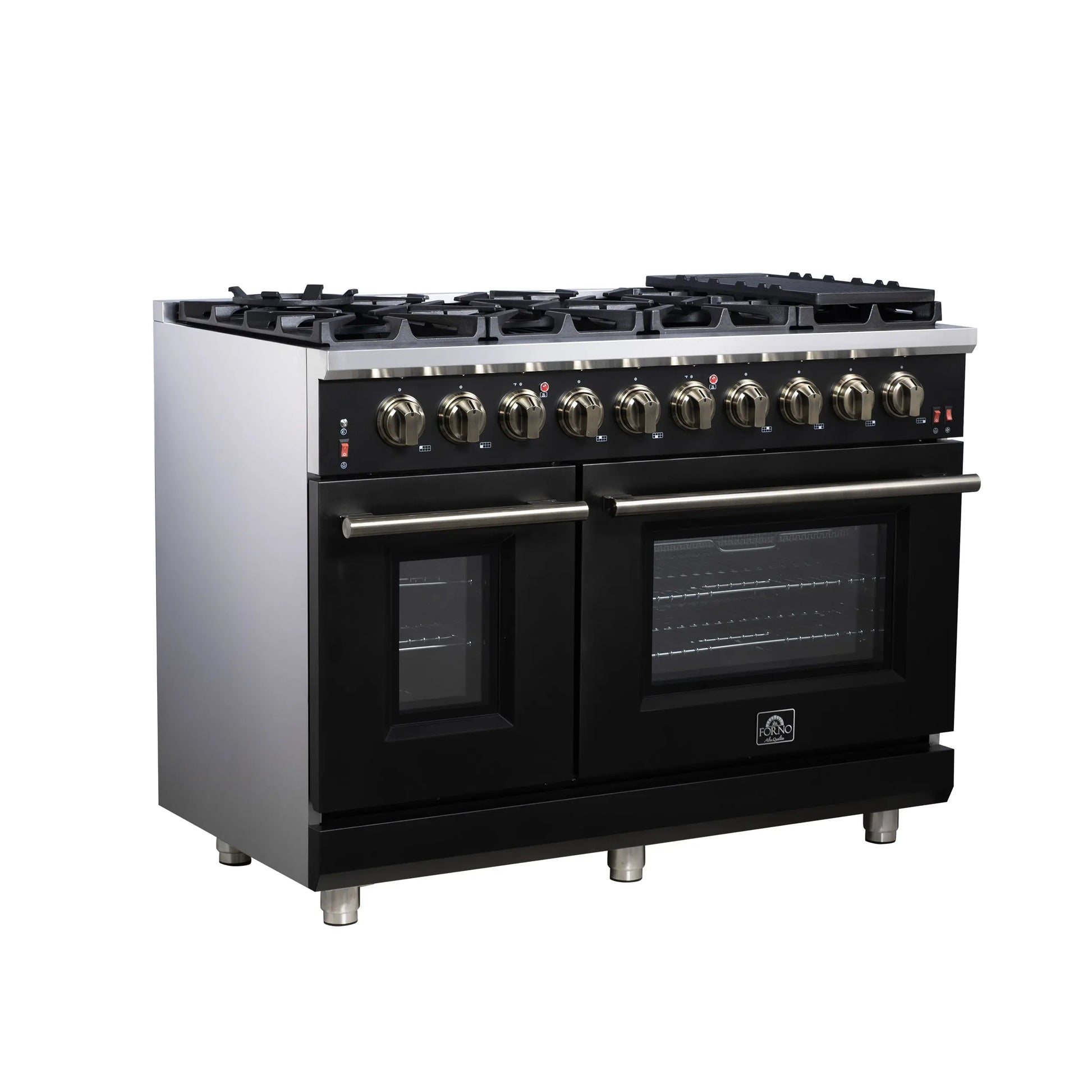 Forno Massimo 48-Inch Black Freestanding Gas Range, 8 Burners, True Convection Oven FORNO