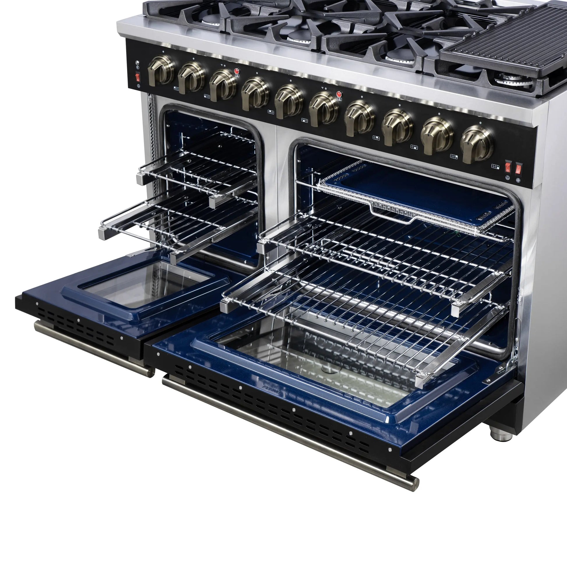 Forno Massimo 48-Inch Black Freestanding Gas Range, 8 Burners, True Convection Oven FORNO