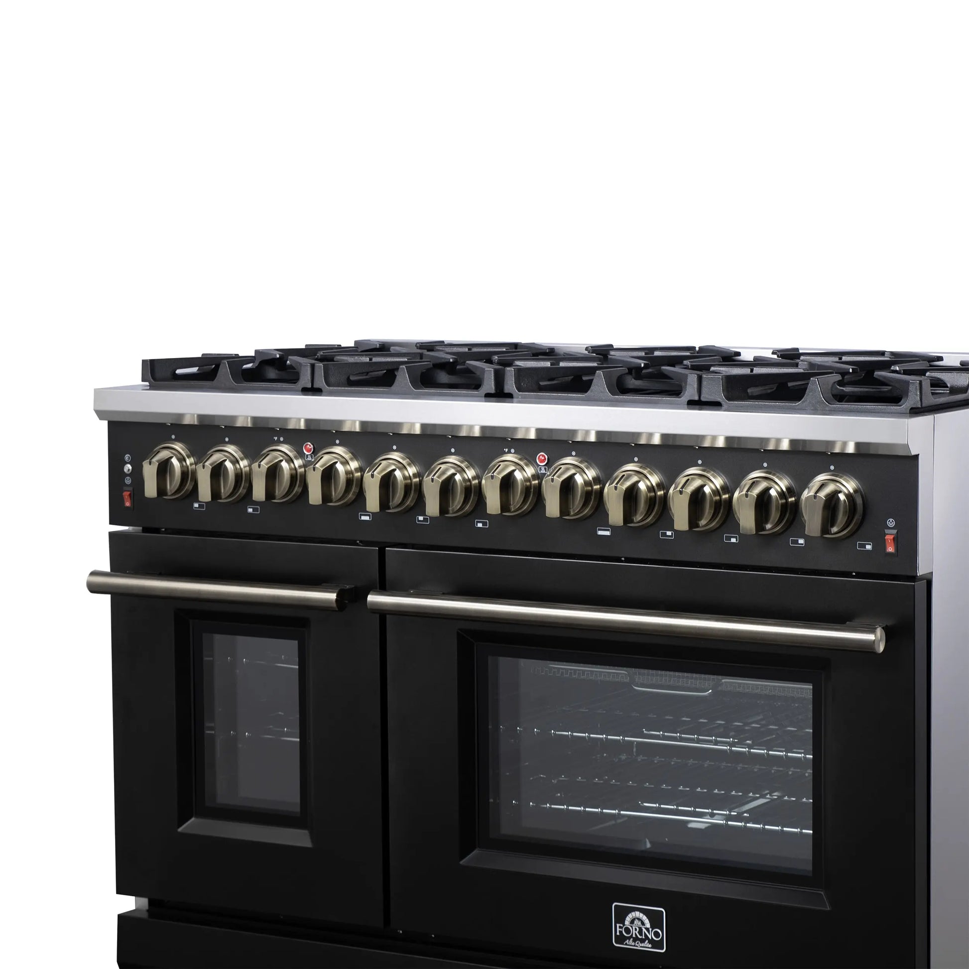 Forno Massimo 48-Inch Black Freestanding Gas Range, 8 Burners, True Convection Oven FORNO