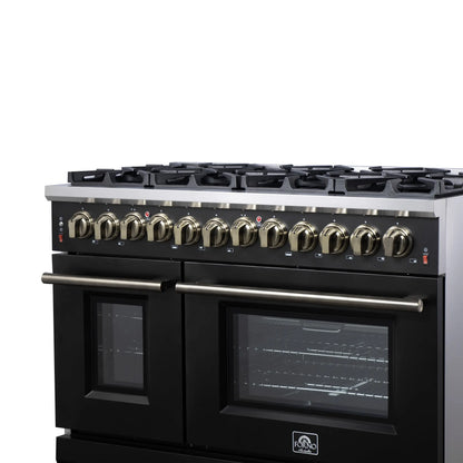 Forno Massimo 48-Inch Black Freestanding Gas Range, 8 Burners, True Convection Oven FORNO