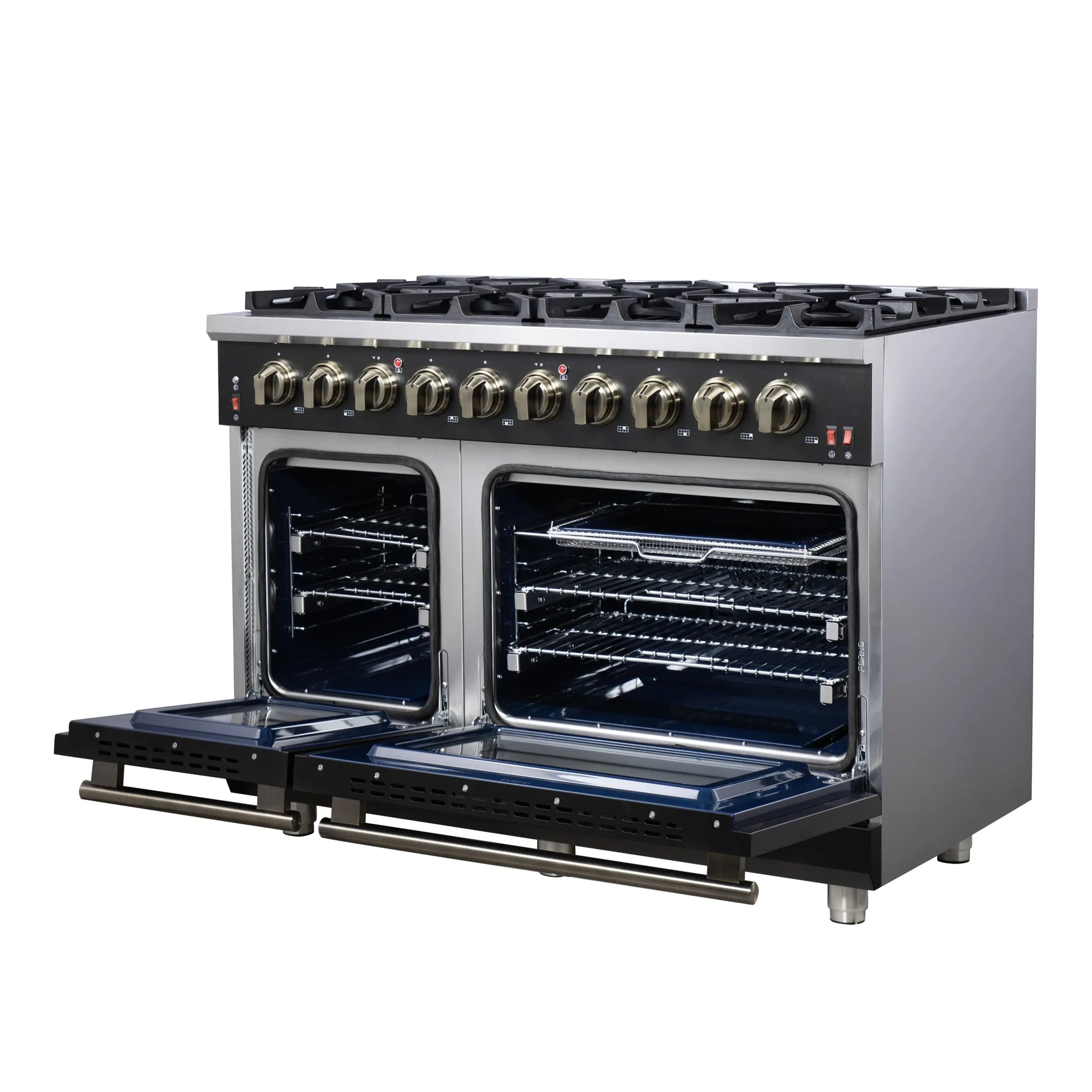 Forno Massimo 48-Inch Black Freestanding Gas Range, 8 Burners, True Convection Oven FORNO