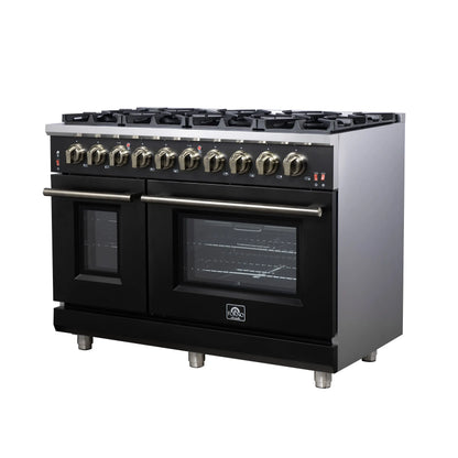 Forno Massimo 48-Inch Black Freestanding Gas Range, 8 Burners, True Convection Oven FORNO