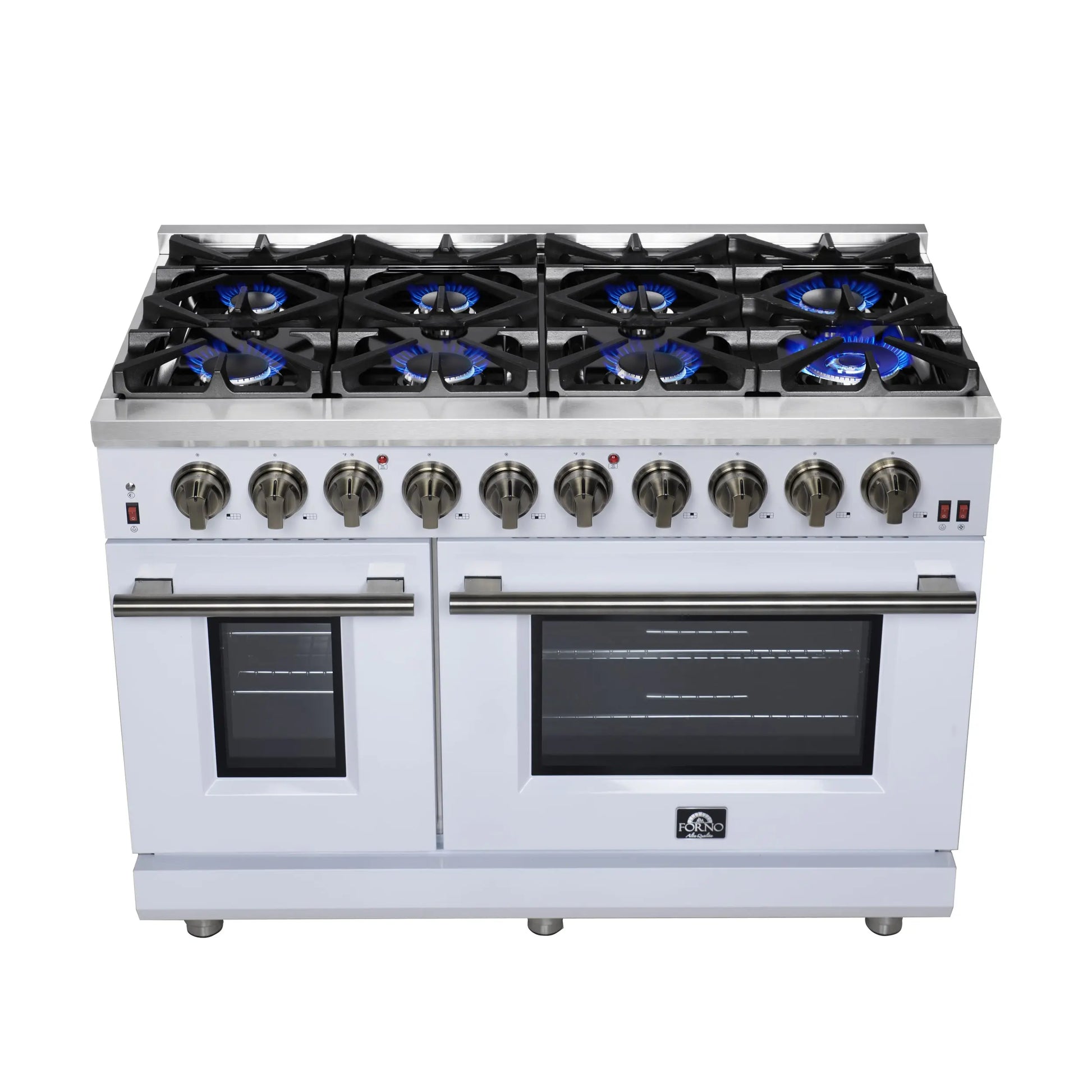 Forno Massimo 48-Inch White Freestanding Gas Range, 8 Burners, True Convection Oven FORNO