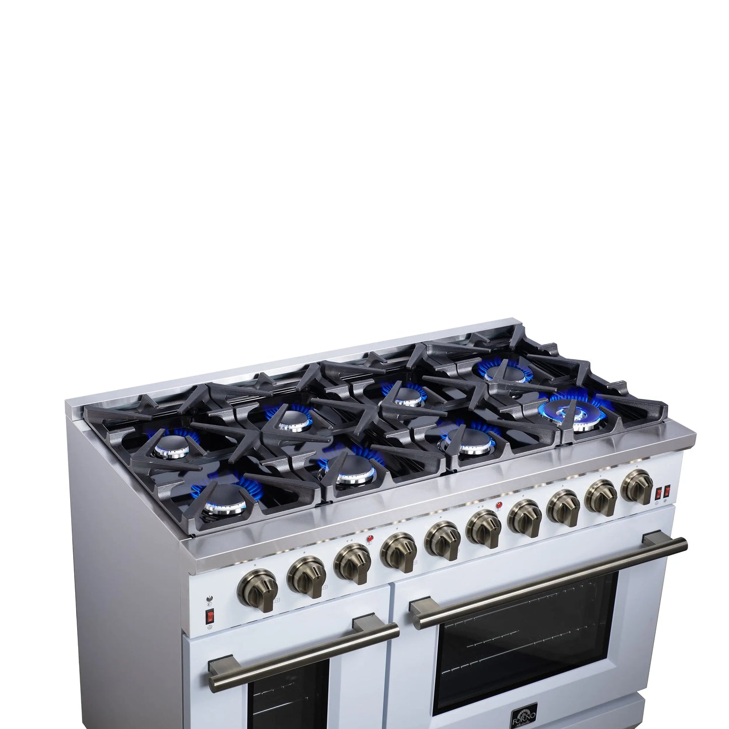 Forno Massimo 48-Inch White Freestanding Gas Range, 8 Burners, True Convection Oven FORNO