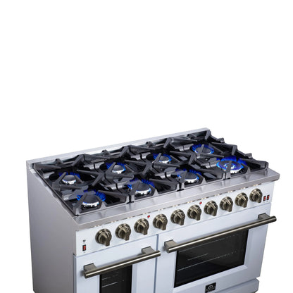 Forno Massimo 48-Inch White Freestanding Gas Range, 8 Burners, True Convection Oven FORNO