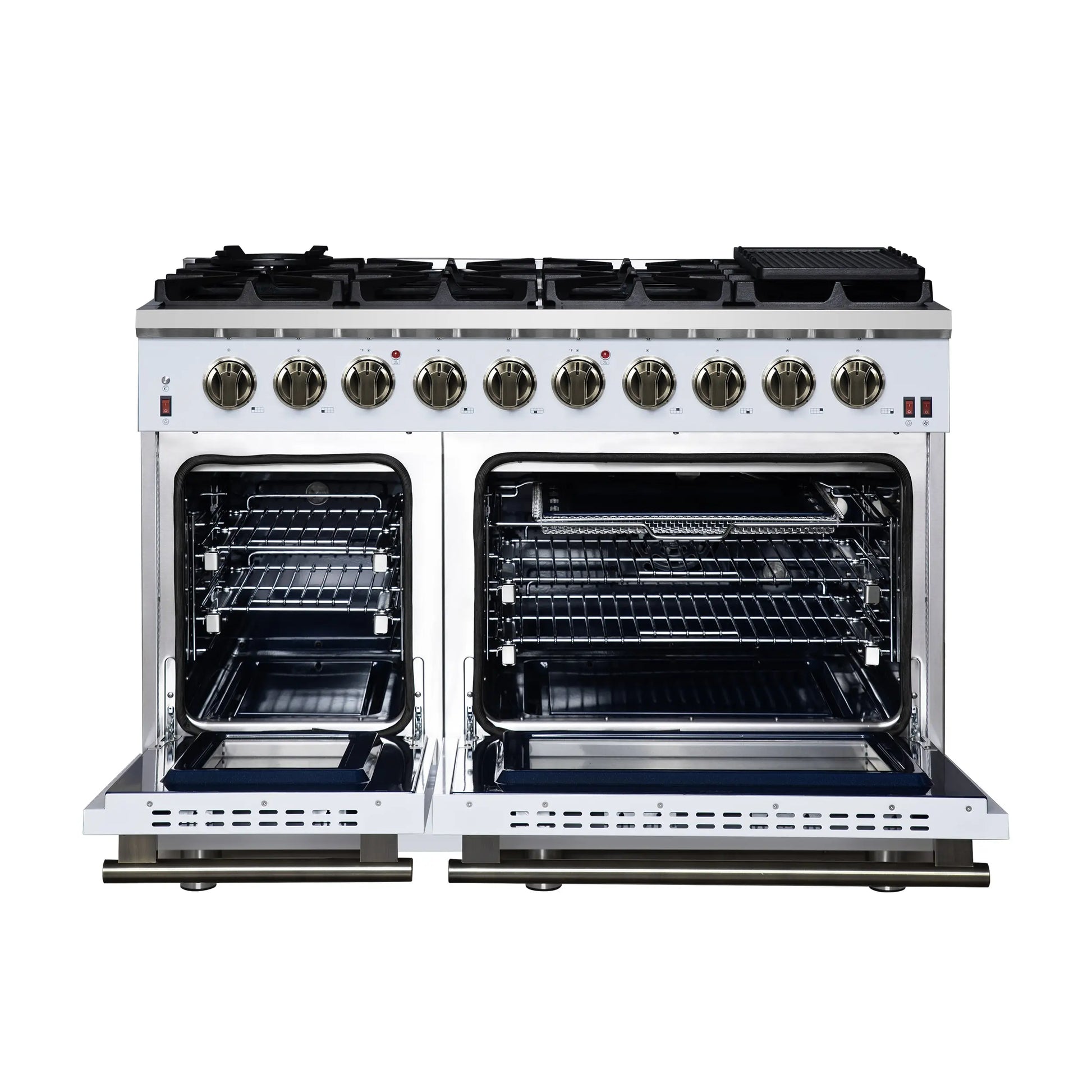 Forno Massimo 48-Inch White Freestanding Gas Range, 8 Burners, True Convection Oven FORNO