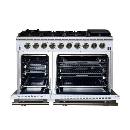 Forno Massimo 48-Inch White Freestanding Gas Range, 8 Burners, True Convection Oven FORNO