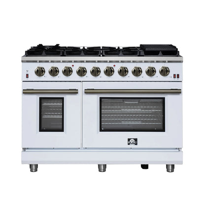 Forno Massimo 48-Inch White Freestanding Gas Range, 8 Burners, True Convection Oven FORNO