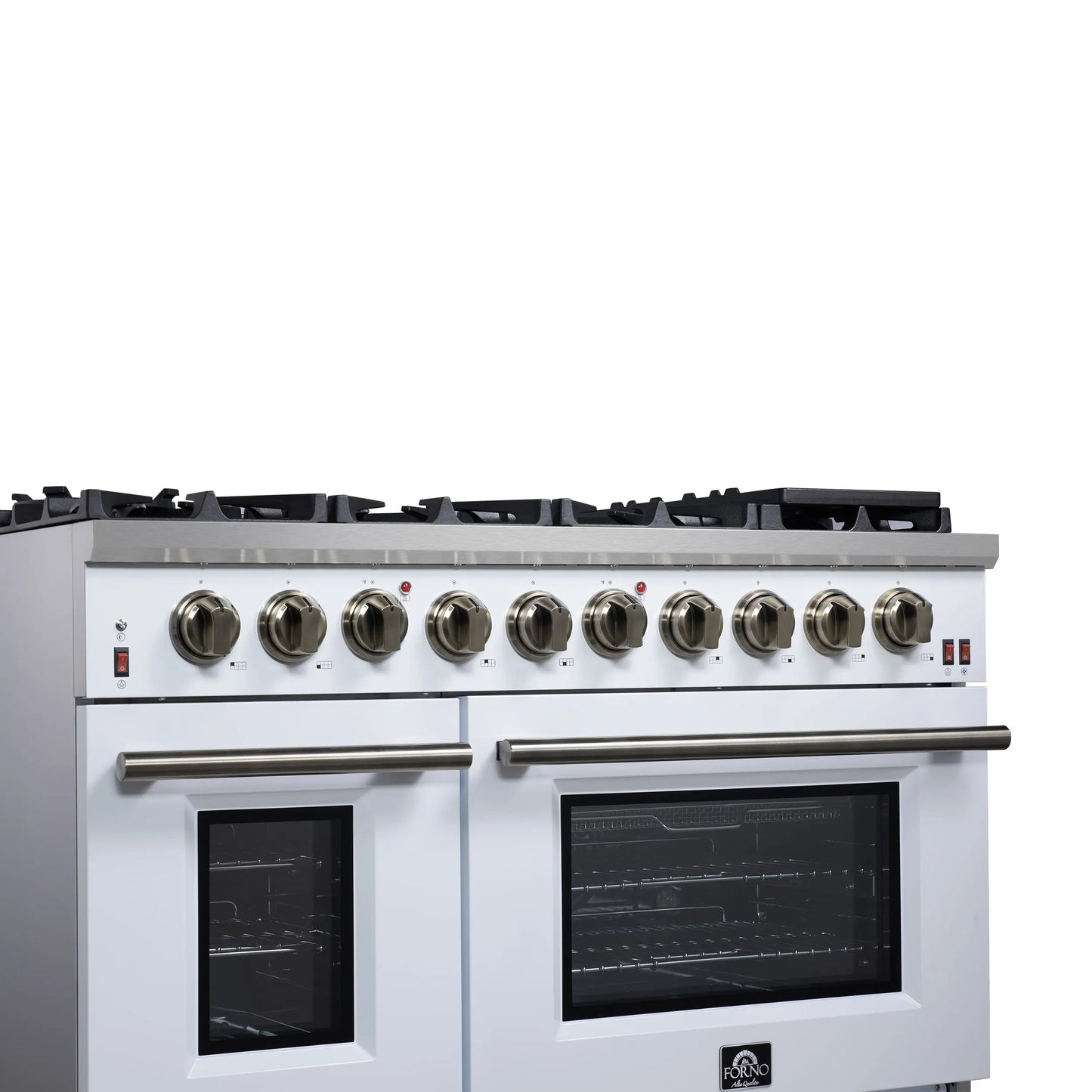 Forno Massimo 48-Inch White Freestanding Gas Range, 8 Burners, True Convection Oven FORNO