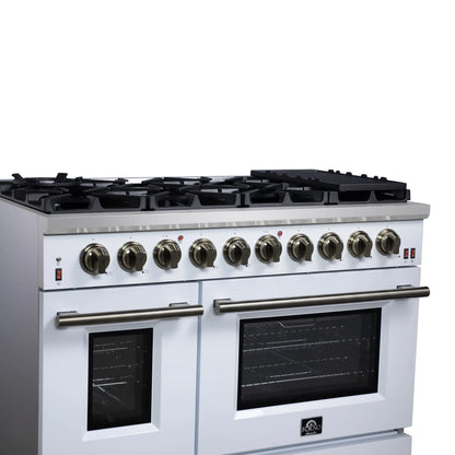 Forno Massimo 48-Inch White Freestanding Gas Range, 8 Burners, True Convection Oven FORNO