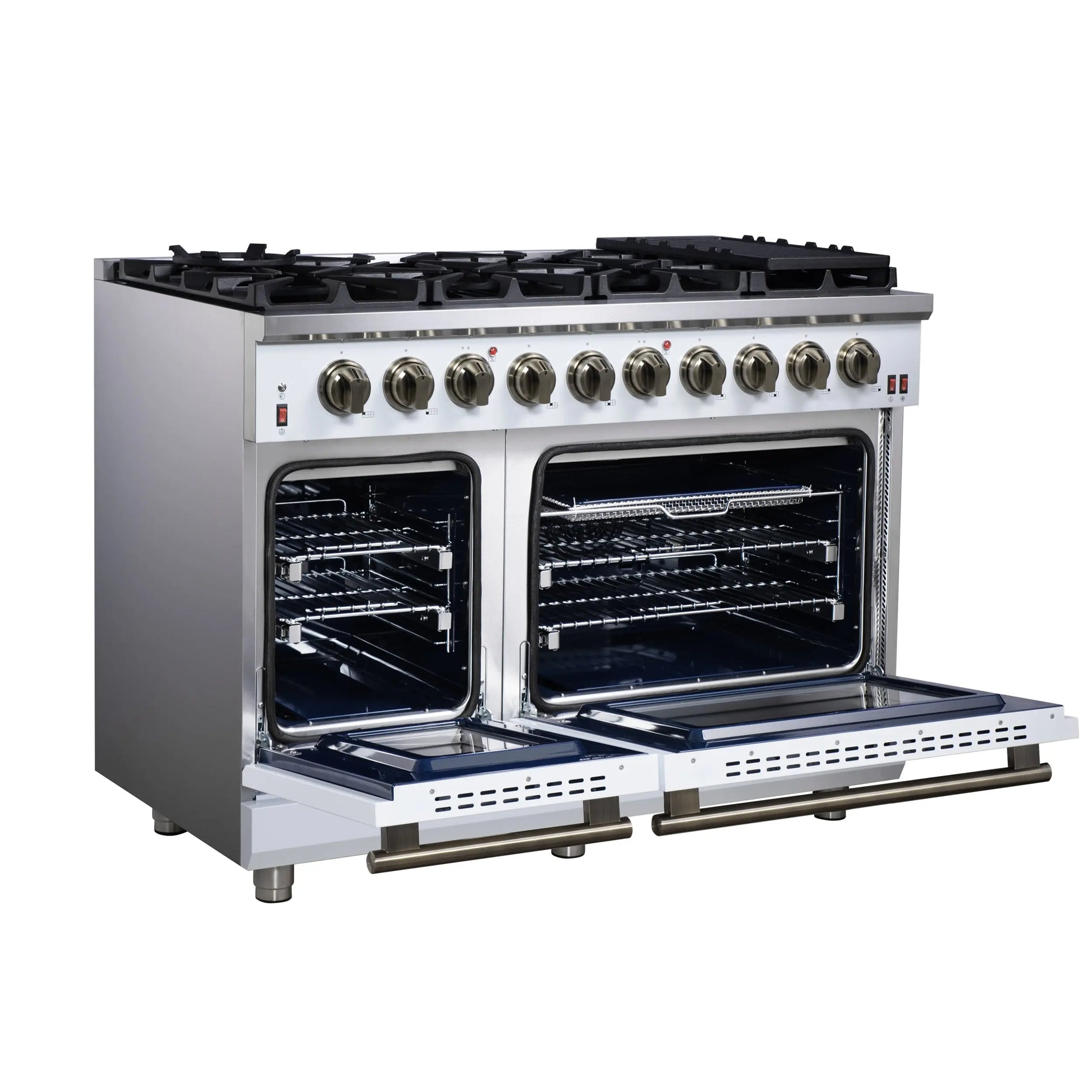 Forno Massimo 48-Inch White Freestanding Gas Range, 8 Burners, True Convection Oven FORNO