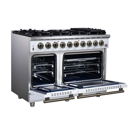 Forno Massimo 48-Inch White Freestanding Gas Range, 8 Burners, True Convection Oven FORNO