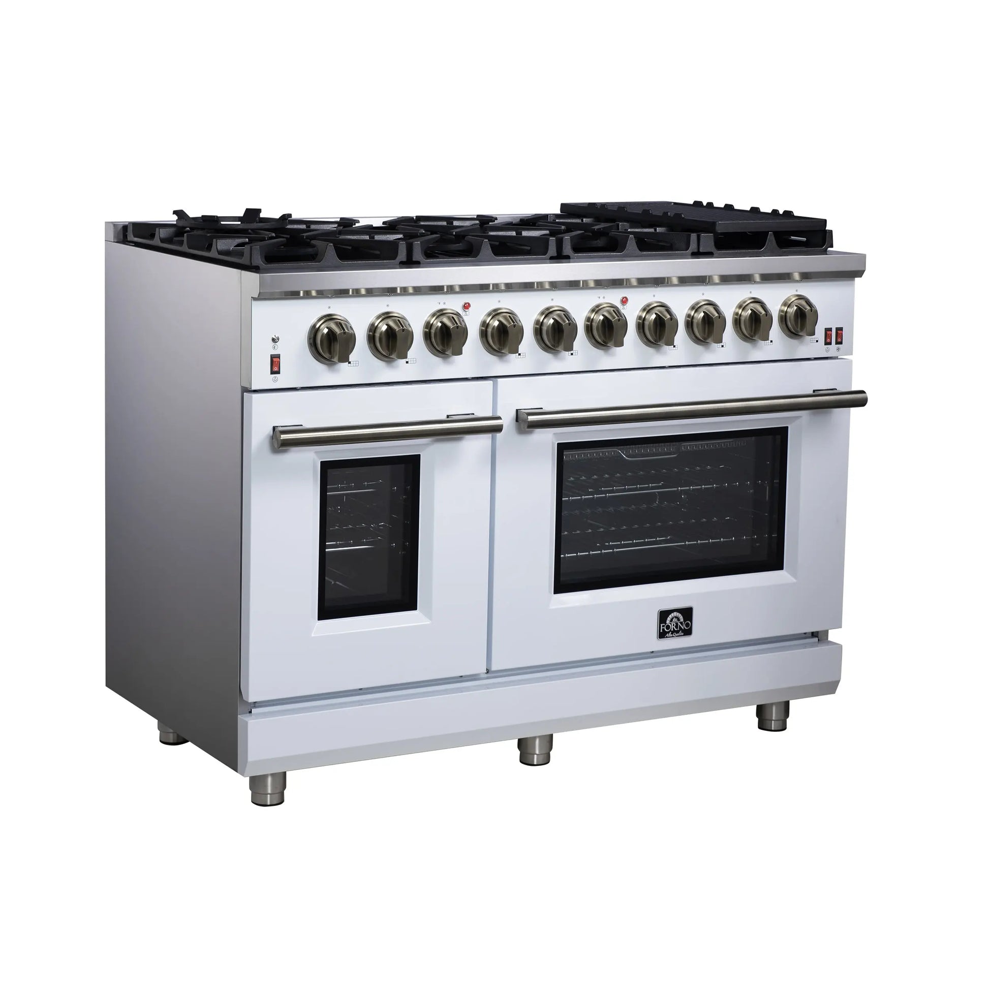 Forno Massimo 48-Inch White Freestanding Gas Range, 8 Burners, True Convection Oven FORNO