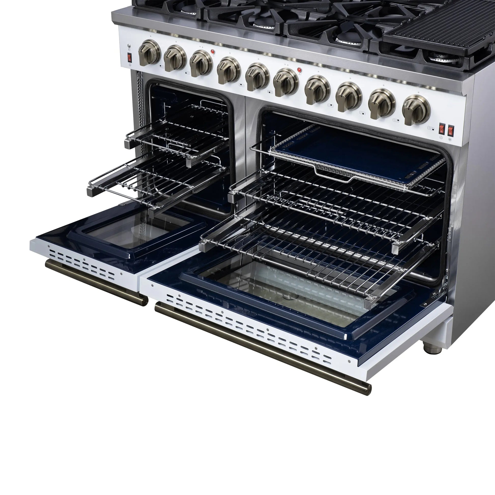 Forno Massimo 48-Inch White Freestanding Gas Range, 8 Burners, True Convection Oven FORNO