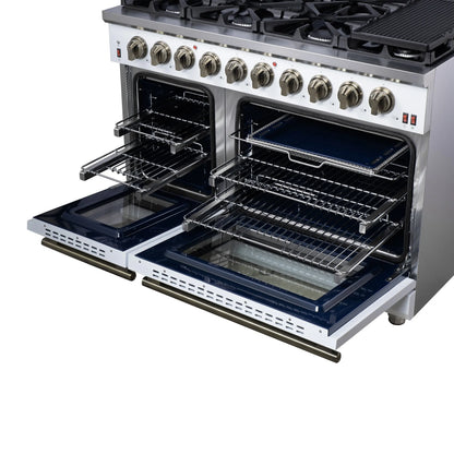 Forno Massimo 48-Inch White Freestanding Gas Range, 8 Burners, True Convection Oven FORNO