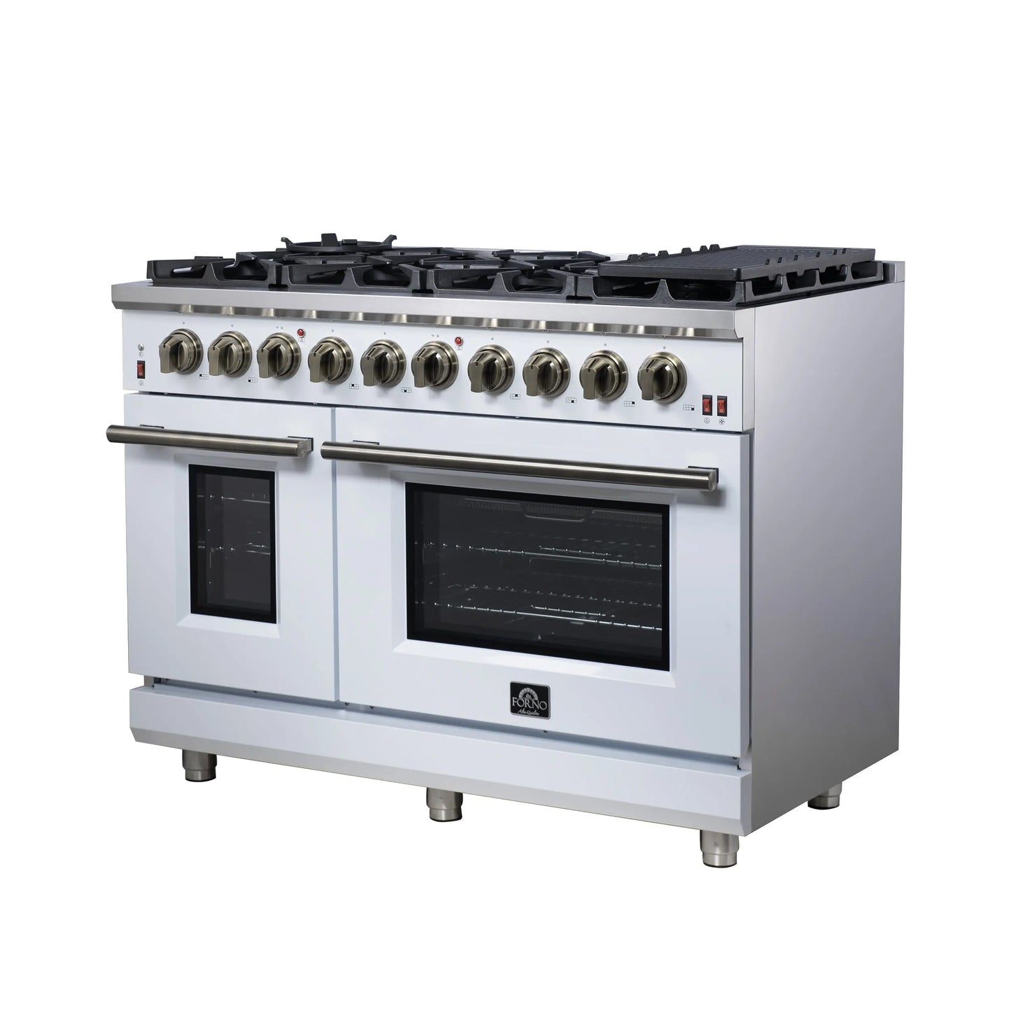 Forno Massimo 48-Inch White Freestanding Gas Range, 8 Burners, True Convection Oven FORNO