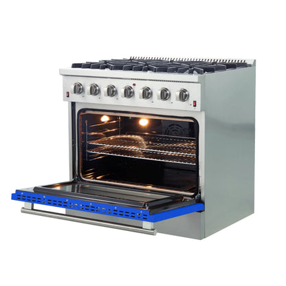 Forno Galiano 36-Inch Freestanding Gas Range, Stainless Steel, 6 Burners, Energy Efficient, Blue Door FORNO