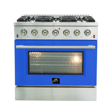 Forno Galiano 36-Inch Freestanding Gas Range, Stainless Steel, 6 Burners, Energy Efficient, Blue Door FORNO