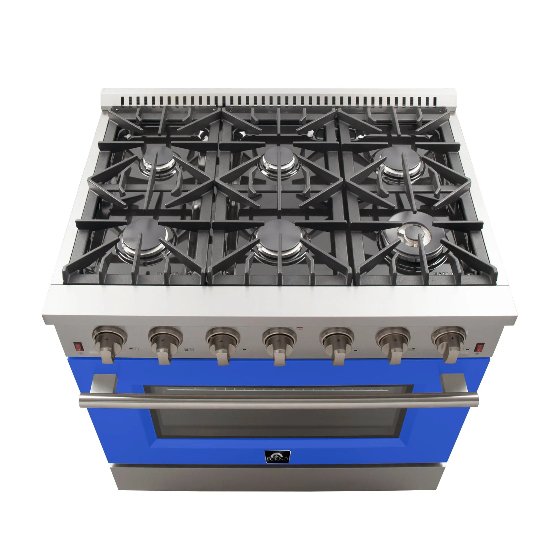 Forno Galiano 36-Inch Freestanding Gas Range, Stainless Steel, 6 Burners, Energy Efficient, Blue Door FORNO