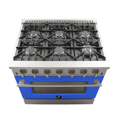 Forno Galiano 36-Inch Freestanding Gas Range, Stainless Steel, 6 Burners, Energy Efficient, Blue Door FORNO