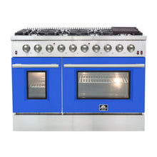 Forno Galiano 48-Inch Freestanding Gas Range, Stainless Steel, 8 Burners, 107,000 BTU, Griddle, Double Ovens, Energy Efficient, Blue Doors FORNO