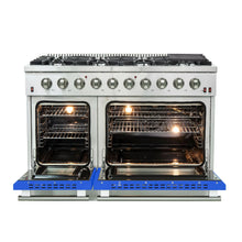 Forno Galiano 48-Inch Freestanding Gas Range, Stainless Steel, 8 Burners, 107,000 BTU, Griddle, Double Ovens, Energy Efficient, Blue Doors FORNO
