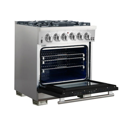 Forno Capriasca 30-Inch Freestanding Gas Range, 4 Burners, True Convection Oven, Black Door FORNO