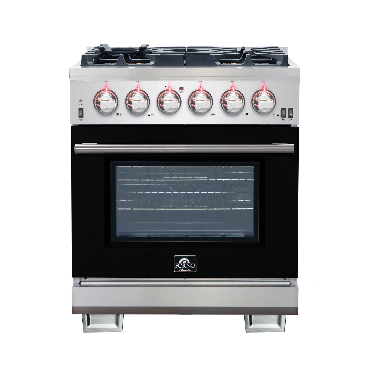 Forno Capriasca 30-Inch Freestanding Gas Range, 4 Burners, True Convection Oven, Black Door FORNO