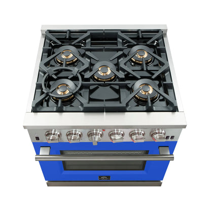Forno Capriasca 30-Inch Freestanding Gas Range, 4 Burners, True Convection Oven, Blue Door FORNO