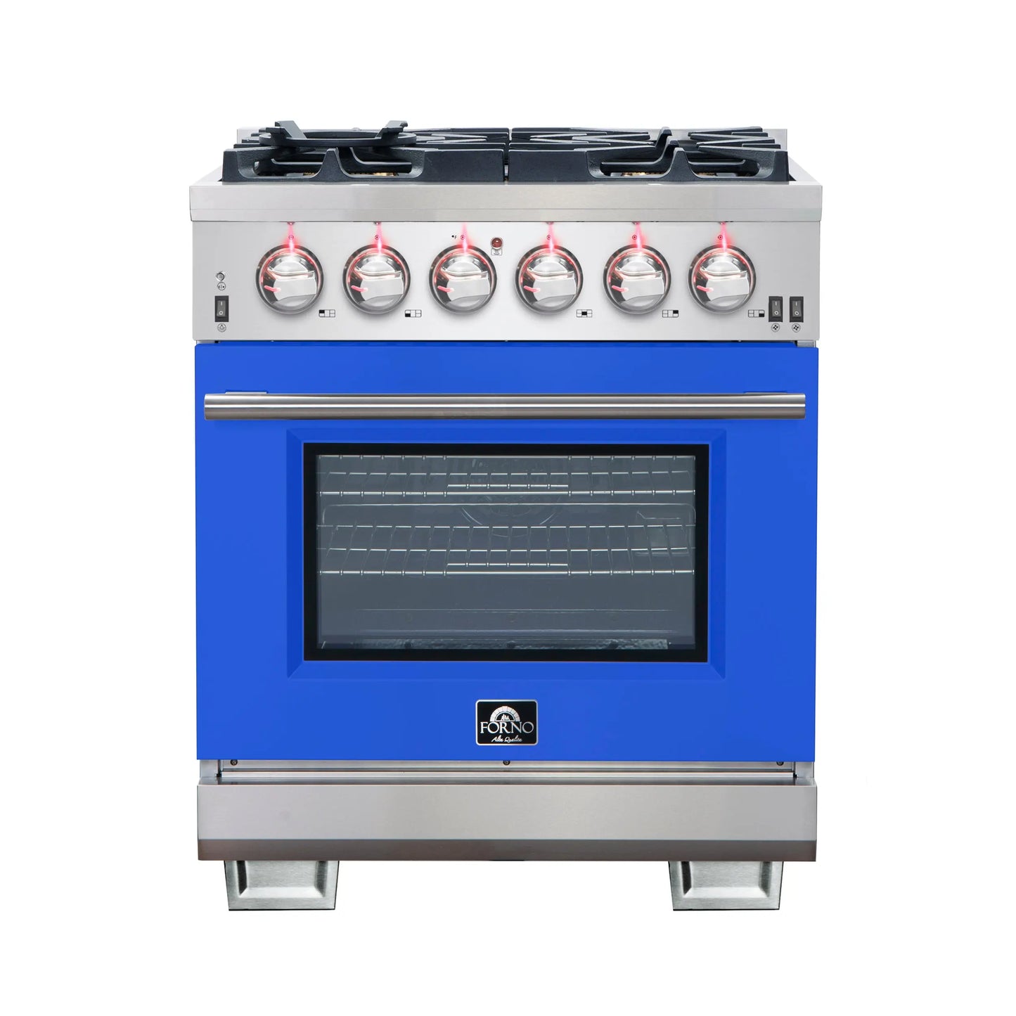 Forno Capriasca 30-Inch Freestanding Gas Range, 4 Burners, True Convection Oven, Blue Door FORNO