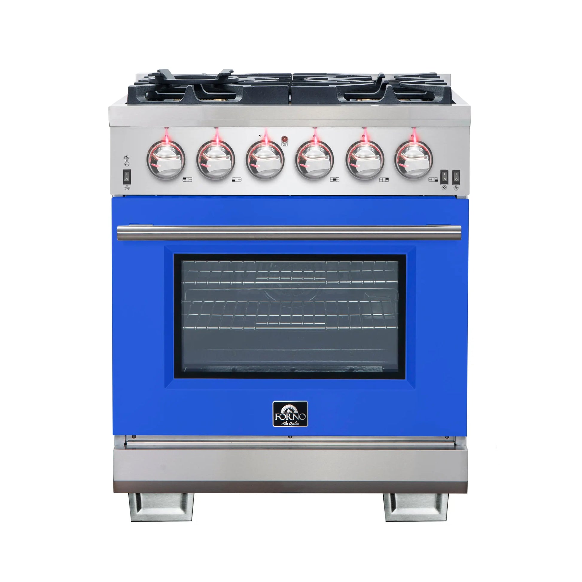Forno Capriasca 30-Inch Freestanding Gas Range, 4 Burners, True Convection Oven, Blue Door FORNO